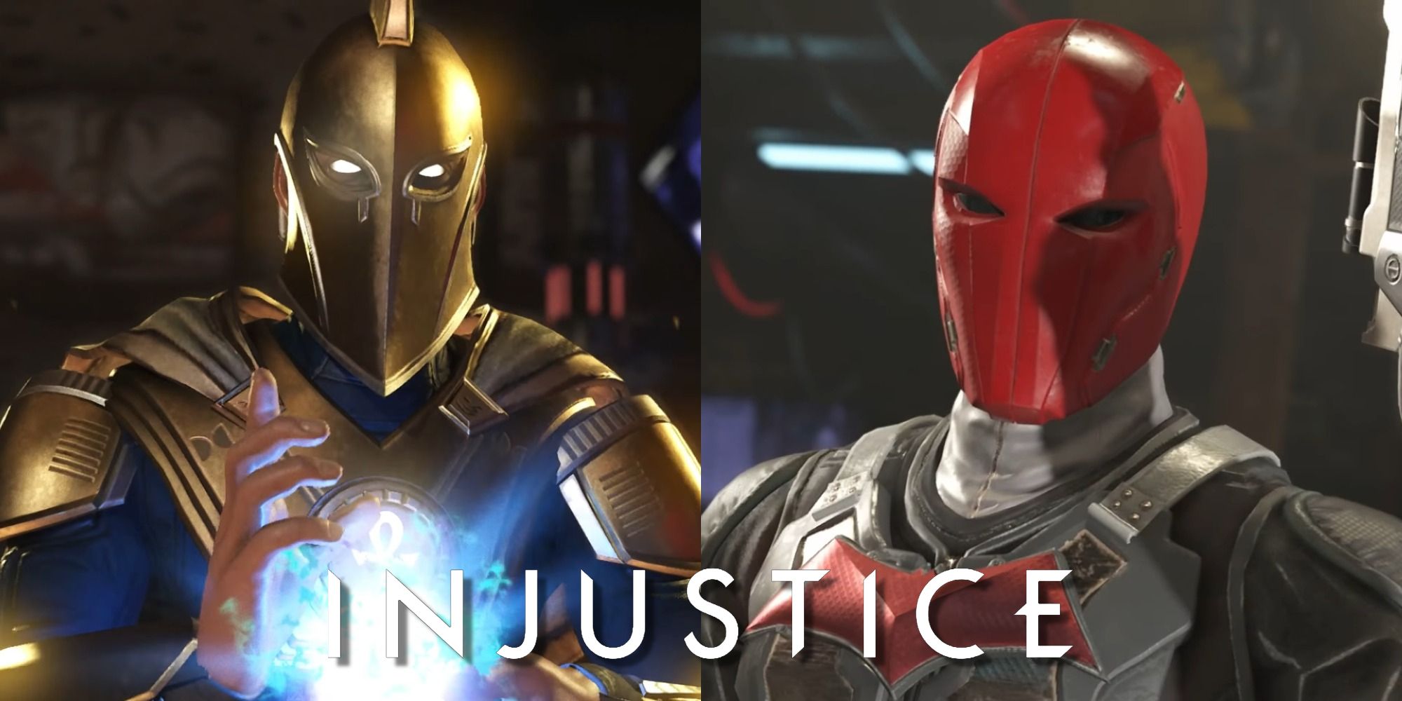 Split image of Red Hood and Doctor Fate in Injustice 2