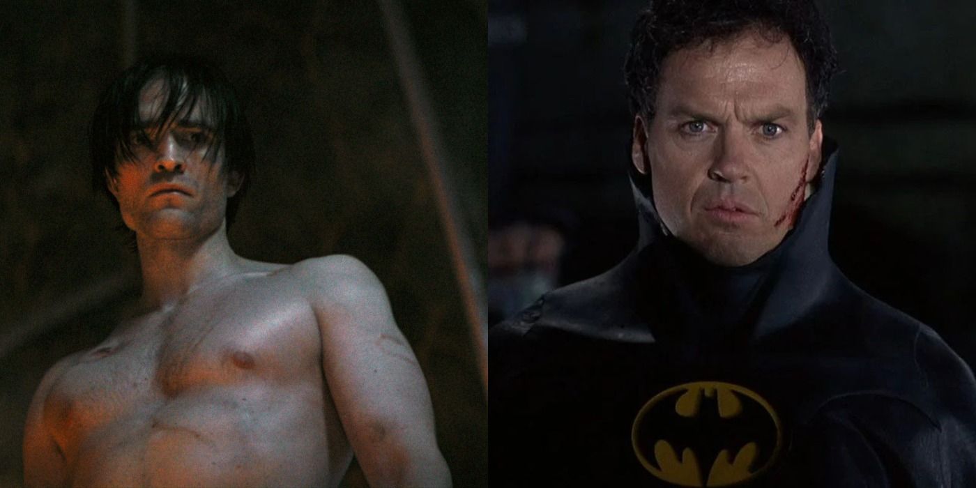 Split image of Robert Pattinsons &amp; Michael Keatons Batman