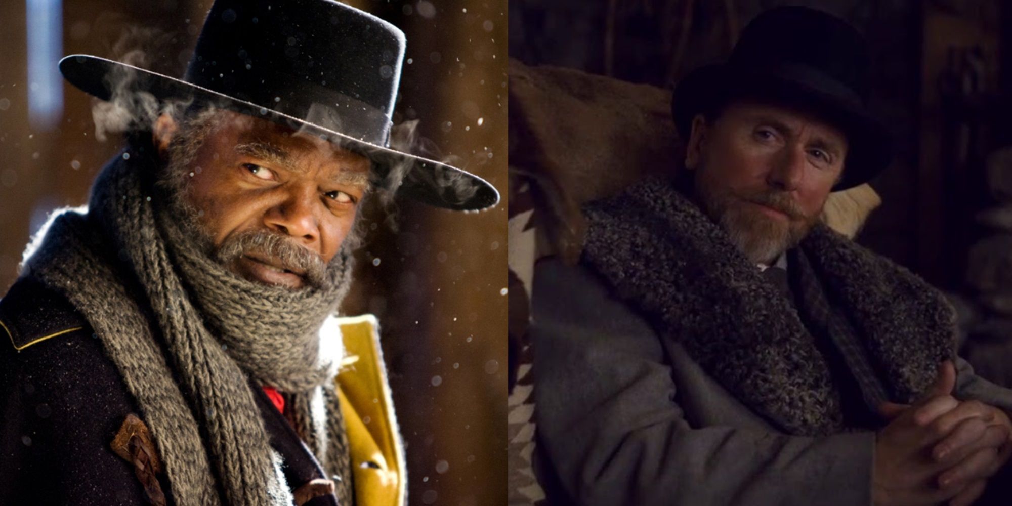 Split image of Samuel L Jackson and Tim Roth in The Hateful Eight