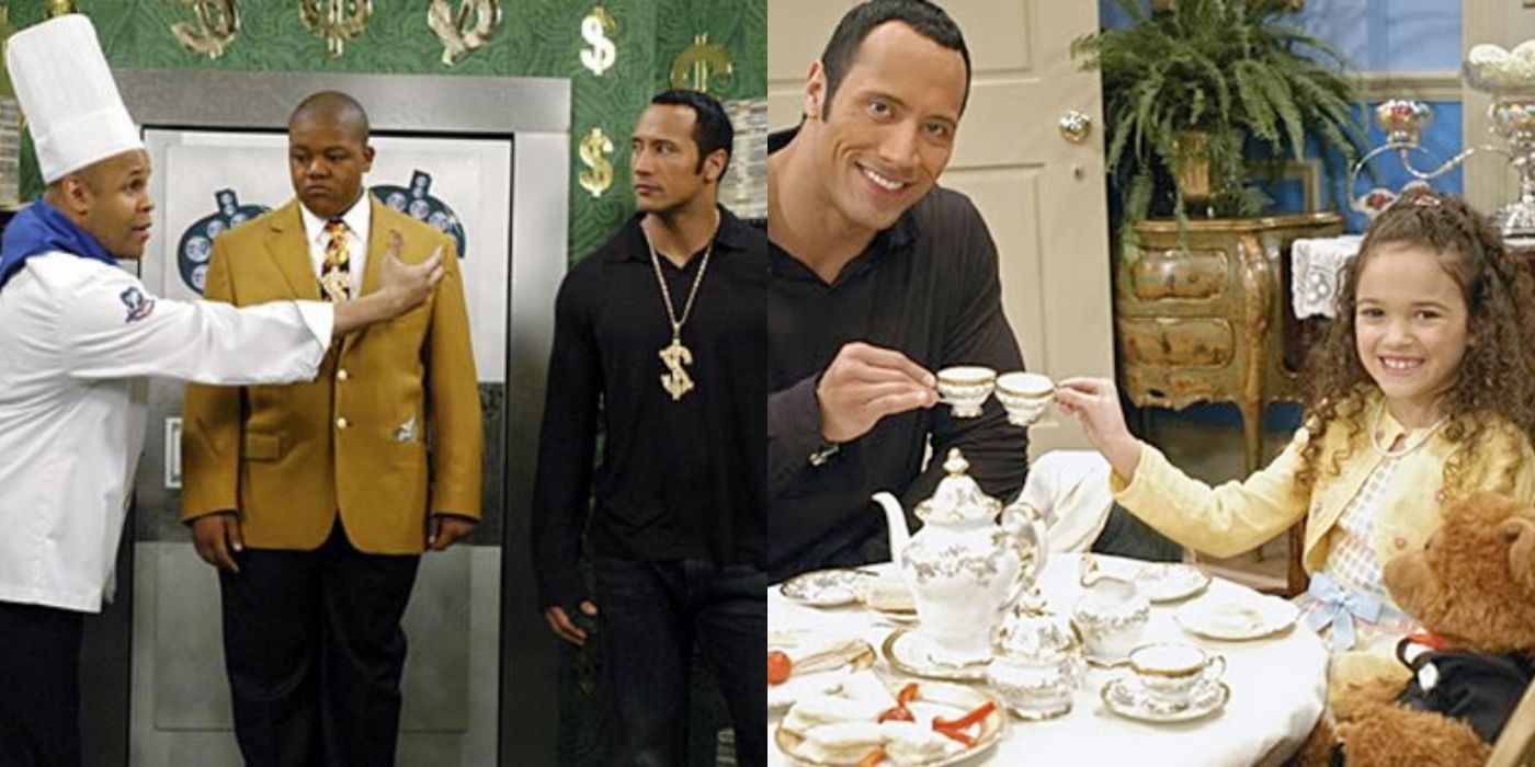 Split image of The Rock guest starring in Cory in the House on Disney