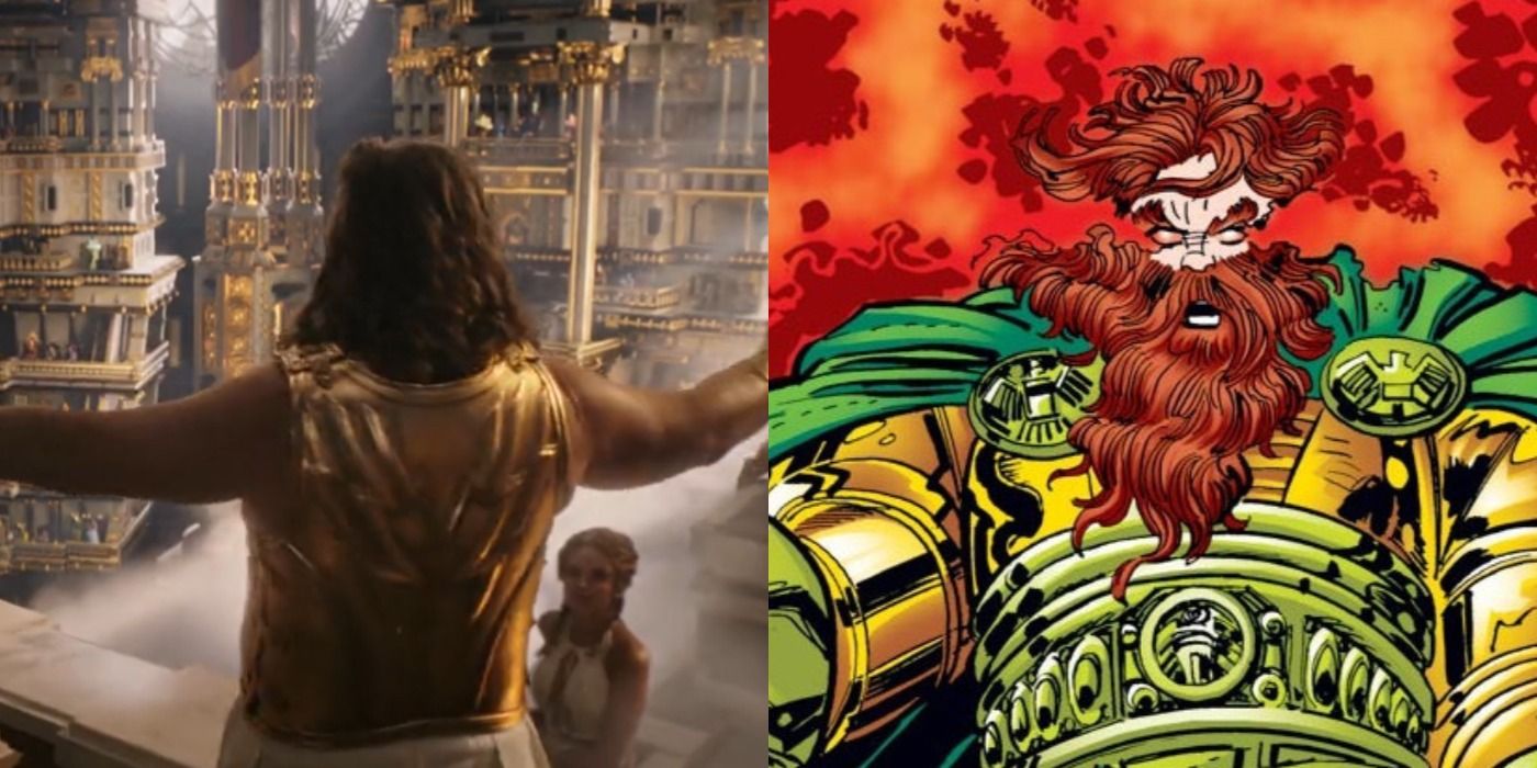 Split image of Zeus from the MCU and from Marvel Comics.