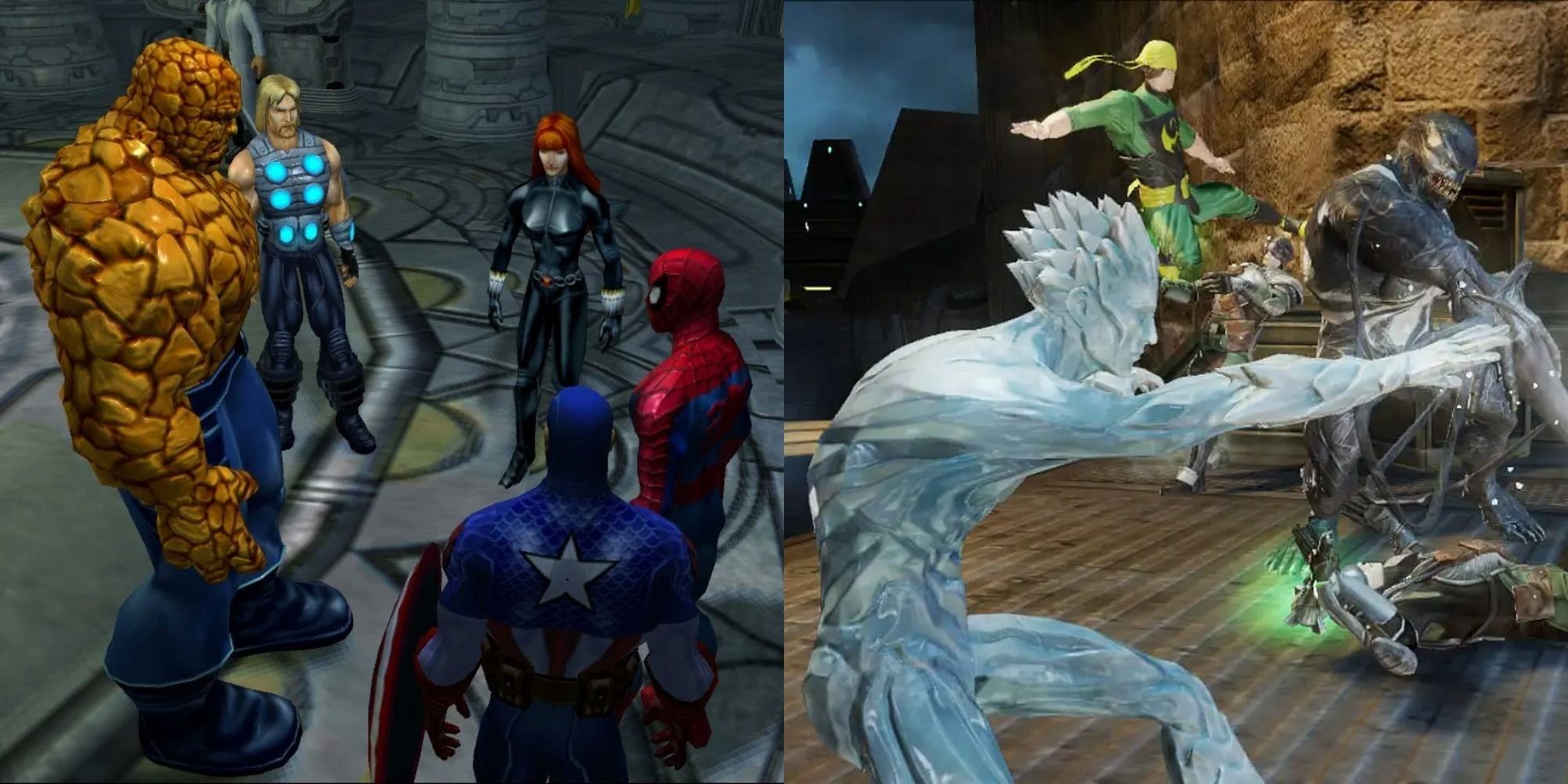 Split image of heroes and villains in Ultimate Alliance and Ultimate Alliance 2