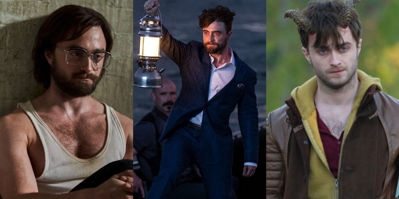 Split images of Daniel Radcliffe in Escape from Pretoria, The Lost City, and Horns