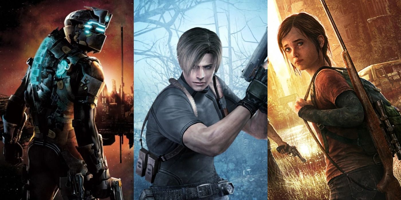 Split images of Dead Space 2, Resident Evil 4, and The Last of Us characters