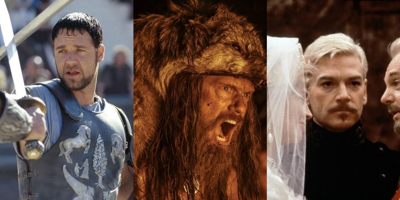 Split images of Gladiator, The Northman and 1996 Hamlet