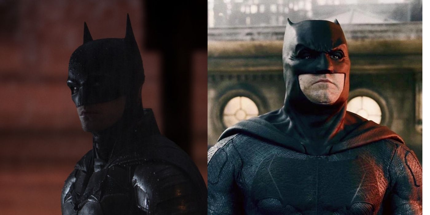 Split images of Robert Pattinson and Ben Affleck's Batman looking sideways (1)