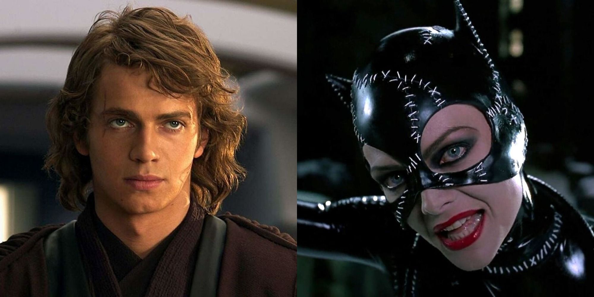 Split image showing Anakin in Star Wars and Catwoman in Batman Returns.