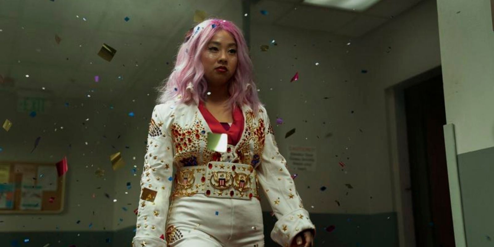 Stephanie Hsu with pink hair in Everything Everywhere All at Once