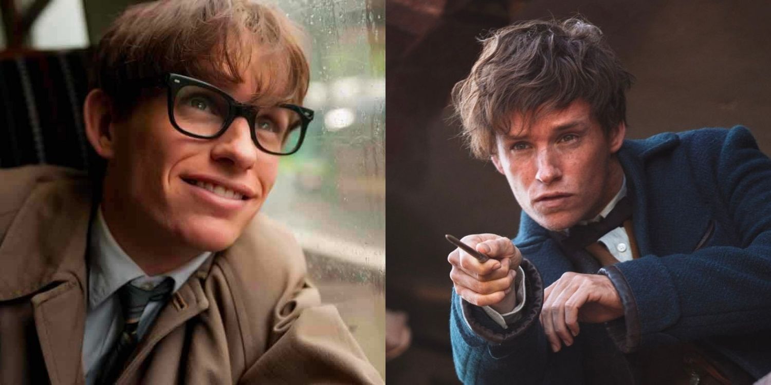 Stephen smiling and looking out the window in Theory of Everything and Newt pointing his wand in Fantastic Beasts