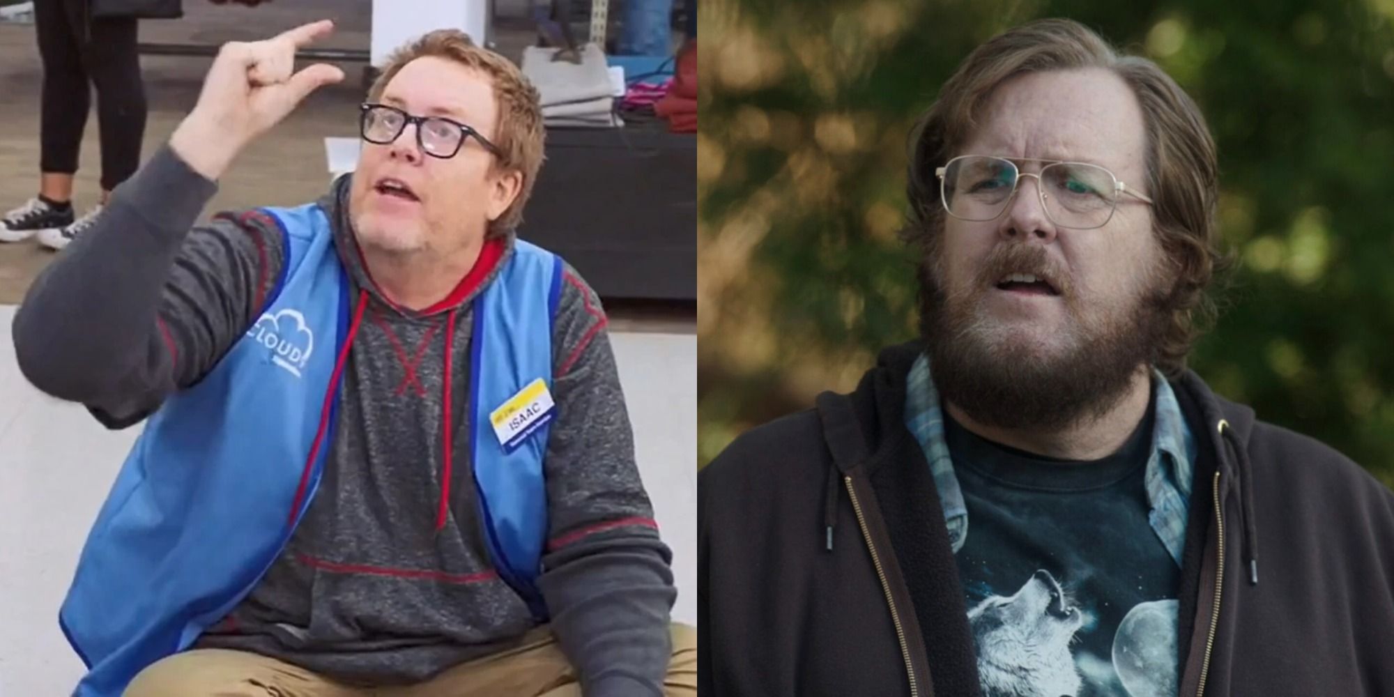 Split image showing Steve Agee in Superstore and Peacemaker.