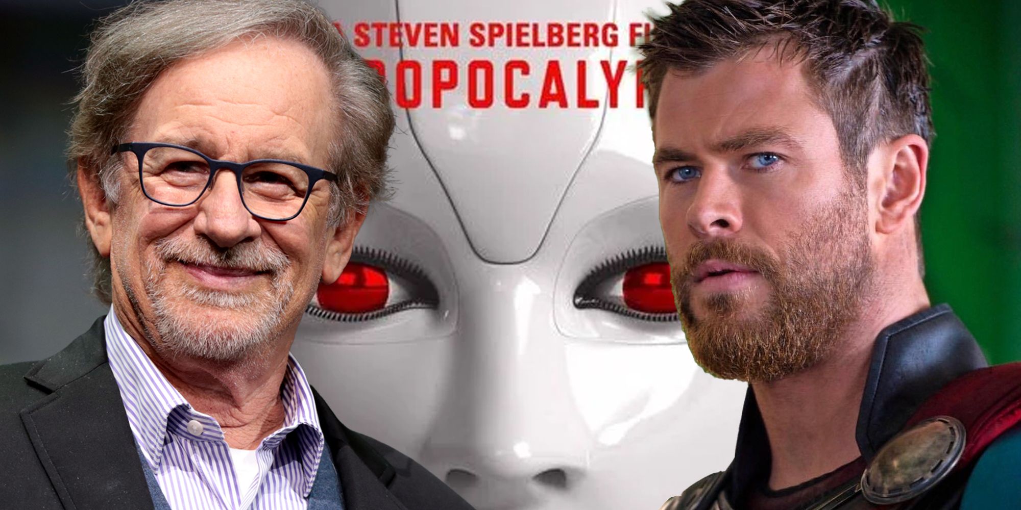 Steven Spielberg and Chris Hemsworth with Robopocalypse.