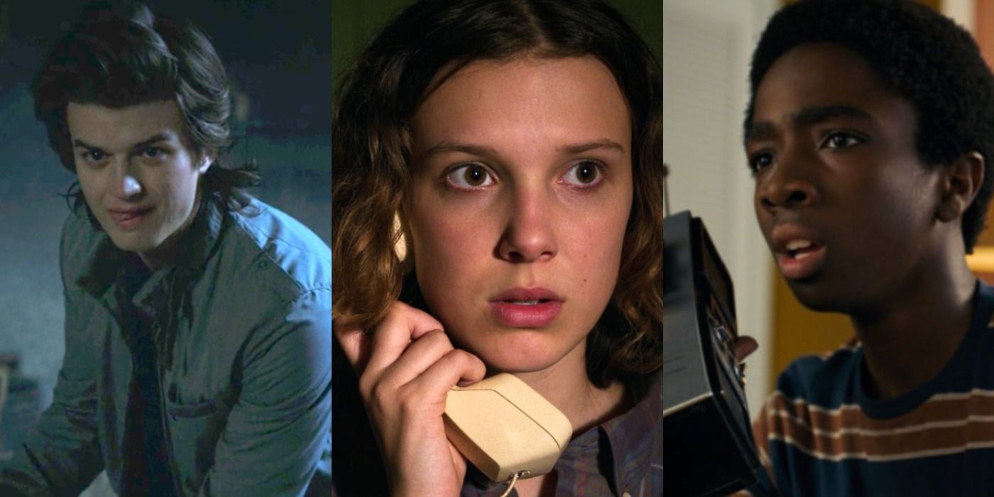 A split image depicts Steve, Eleven, and Lucas of Stranger Things