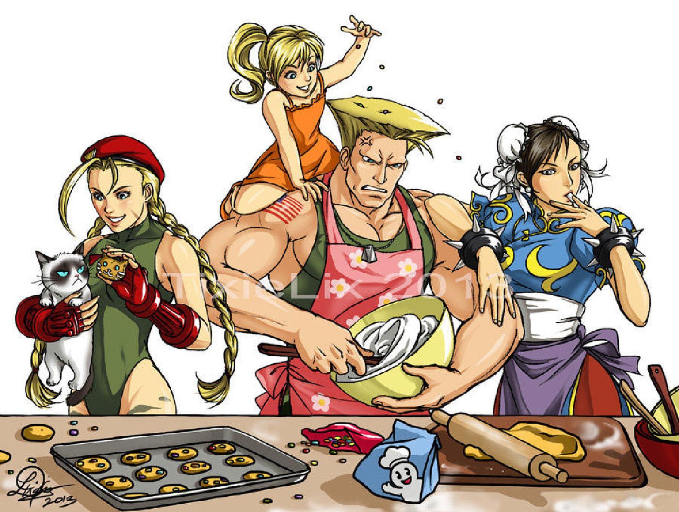 A Street Fighter meme featuring Cammy, Chun Li, Guile and daughter