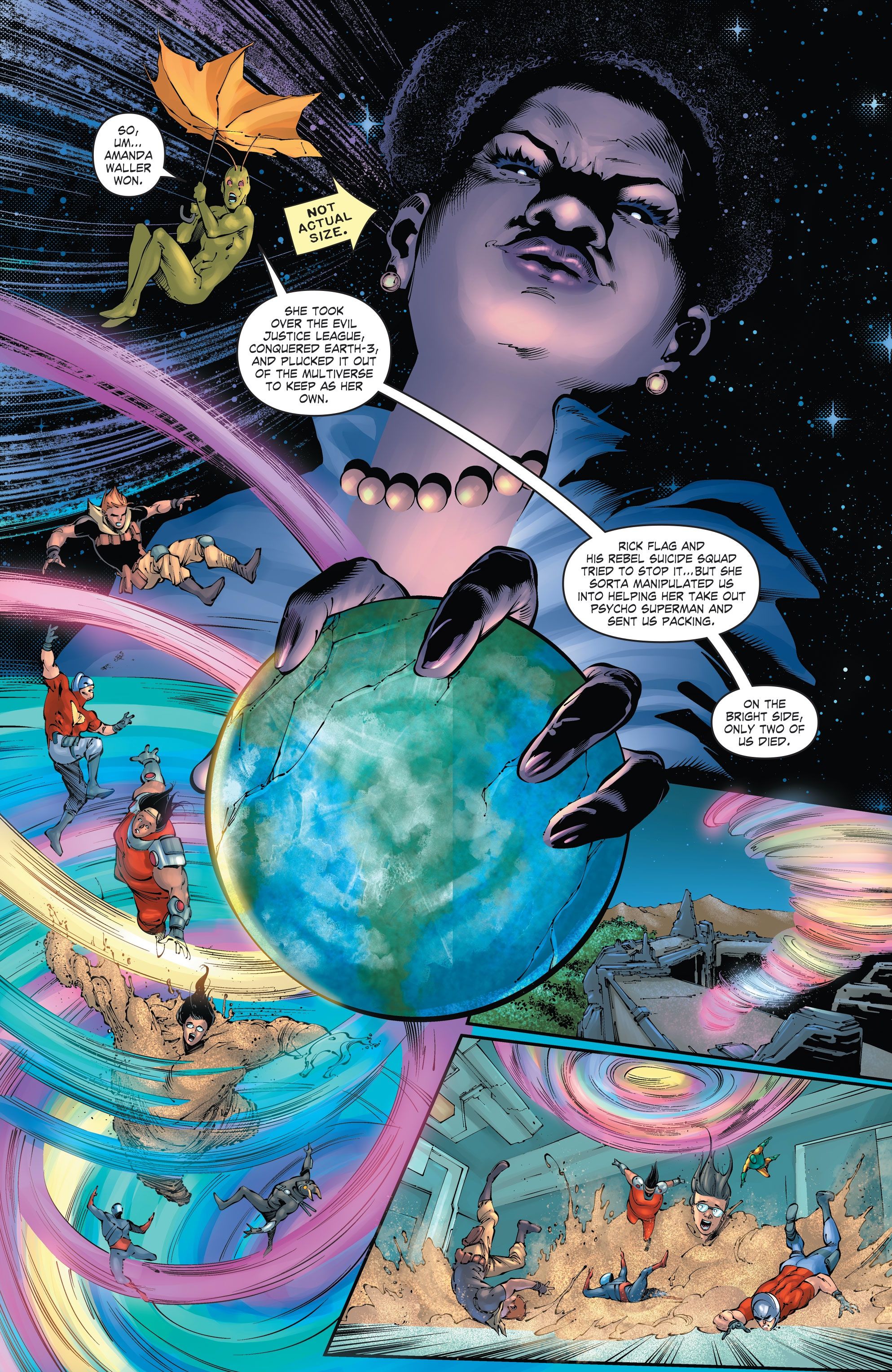 Amanda Waller holding Earth-3 in her hand