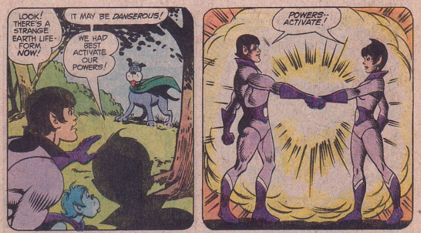 DC&rsquo;s Super Friends, the Wonder Twins show off their powers