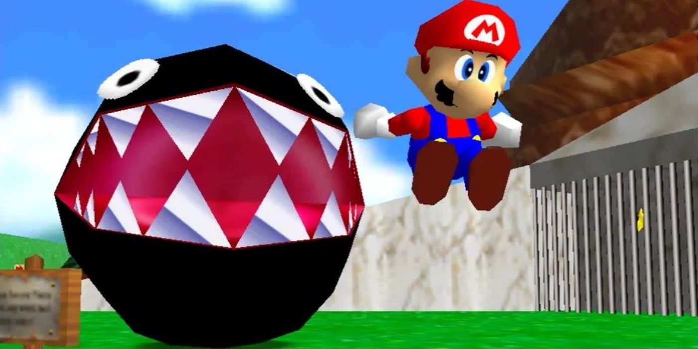 Super Mario 64 jumping away from Chain Chomp