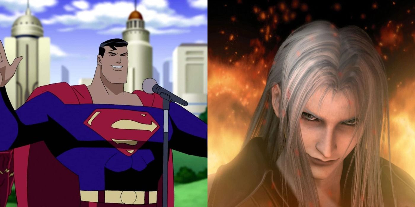 Split image of Superman in the DCAU and Sephiroth in Advent Children