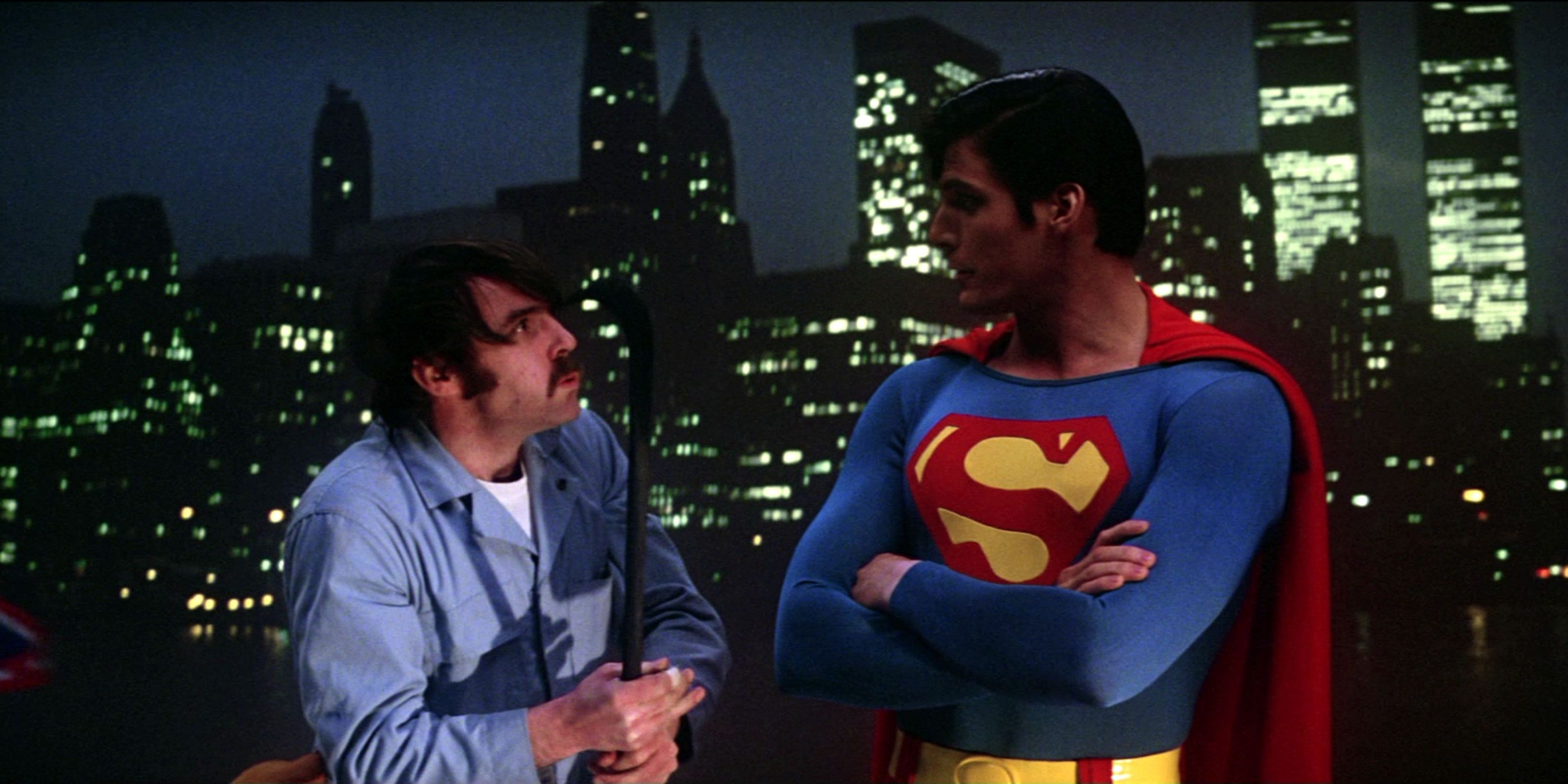 Superman reacts to a thief hitting him with a crowbar in Superman IV