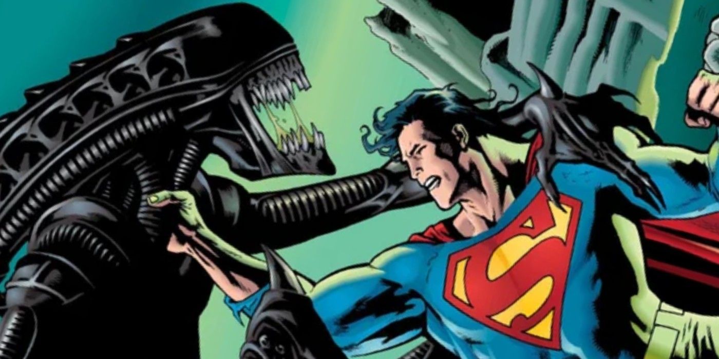 Superman fighting a xenomorph on the cover of Superman vs. Aliens.
