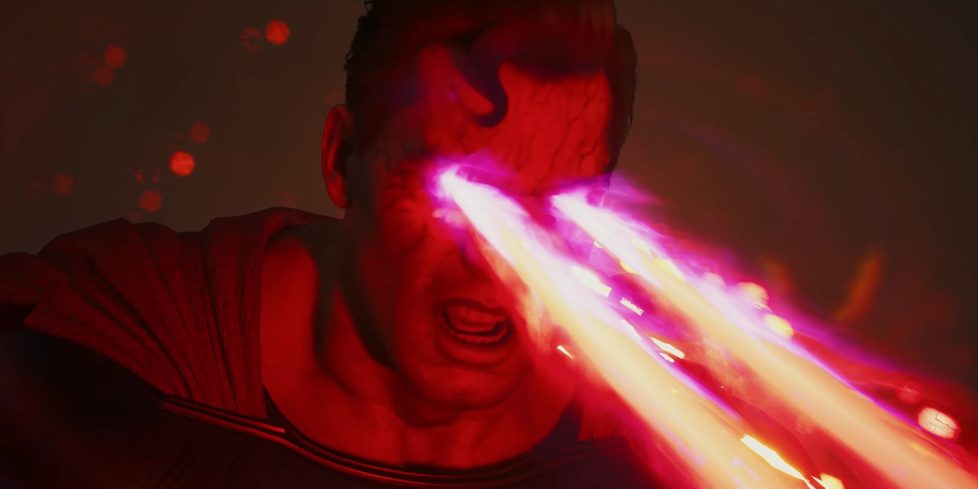 Superman using his heat-vision in Suicide Squad Kill The Justice League