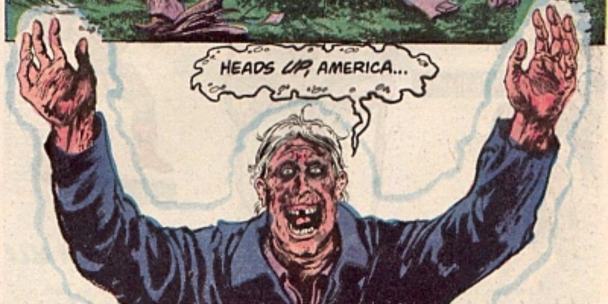 Nukeface waves his arms in the air from Swamp Thing