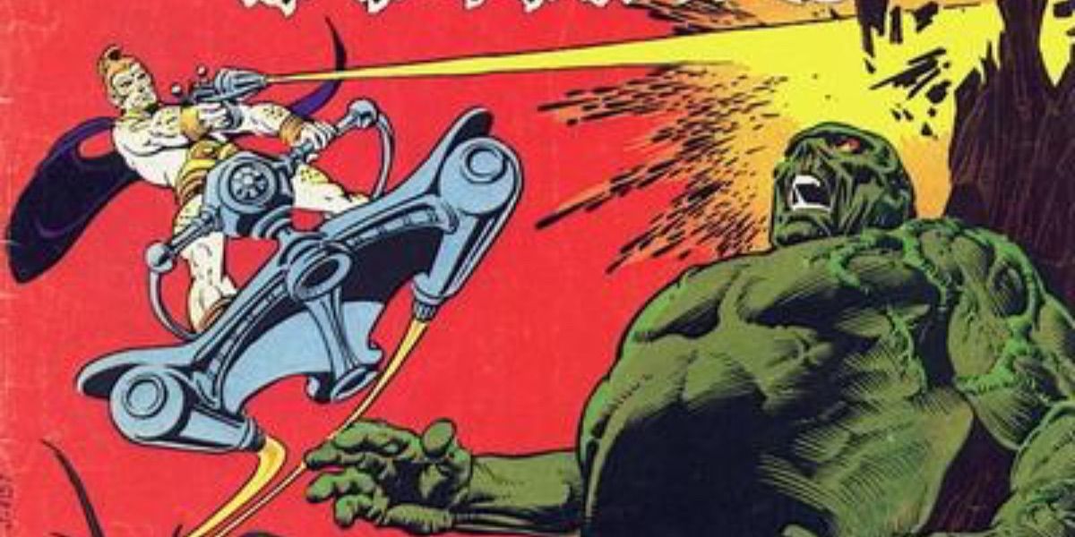 Solus shoots a laser at Swamp Thing