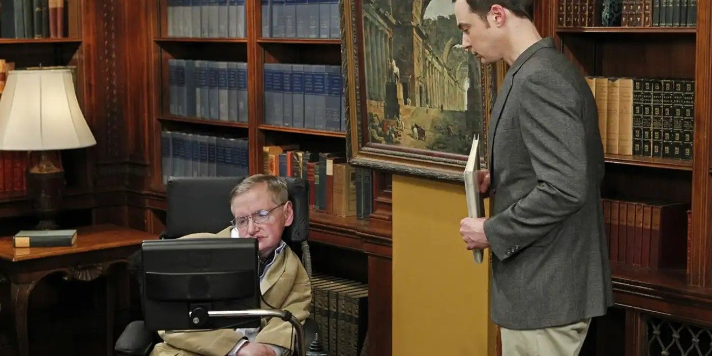 Sheldon talking to Stephen Hawking on This Big Bang Theory