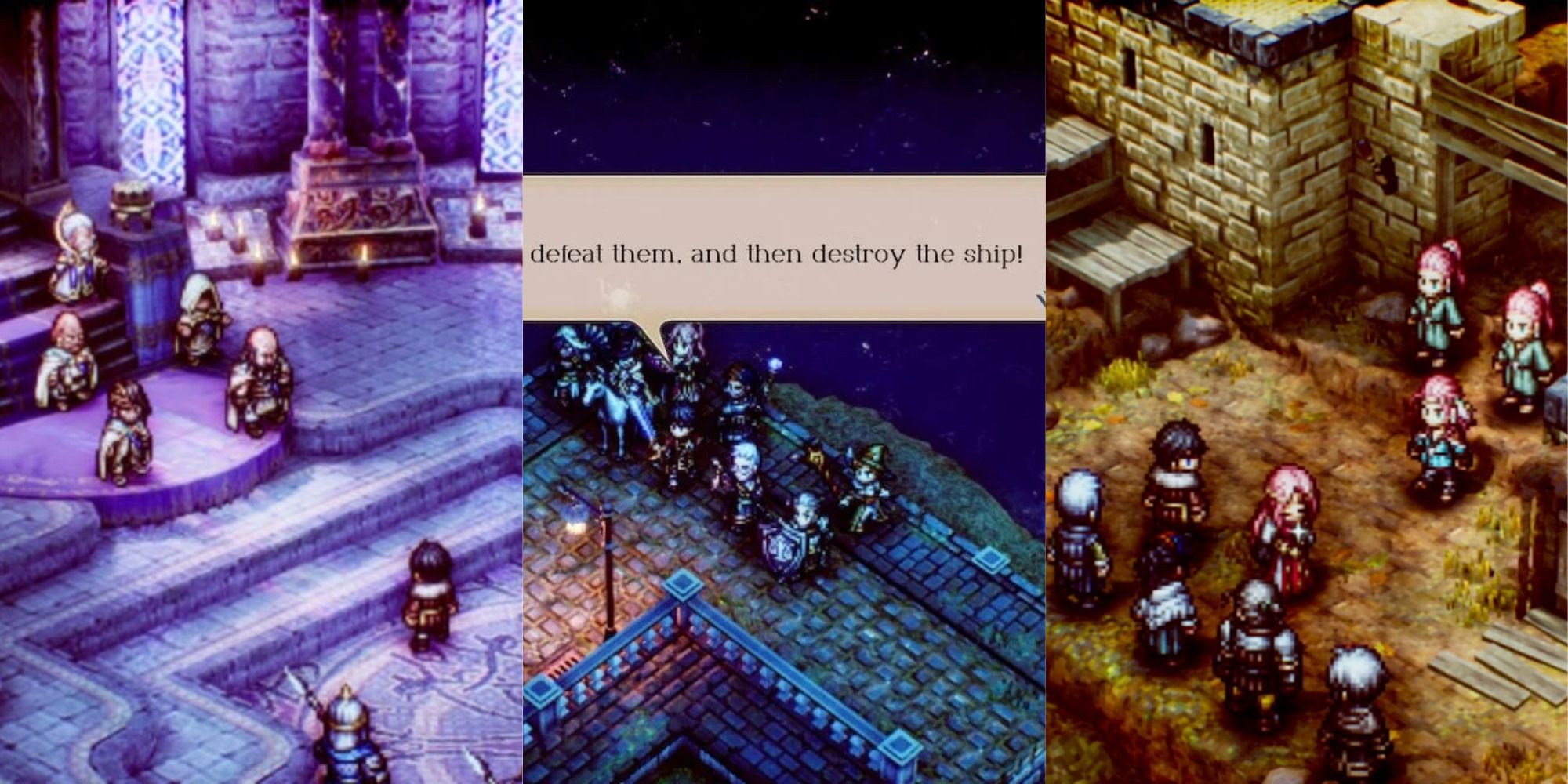 Split image of screenshots from Triangle Strategy