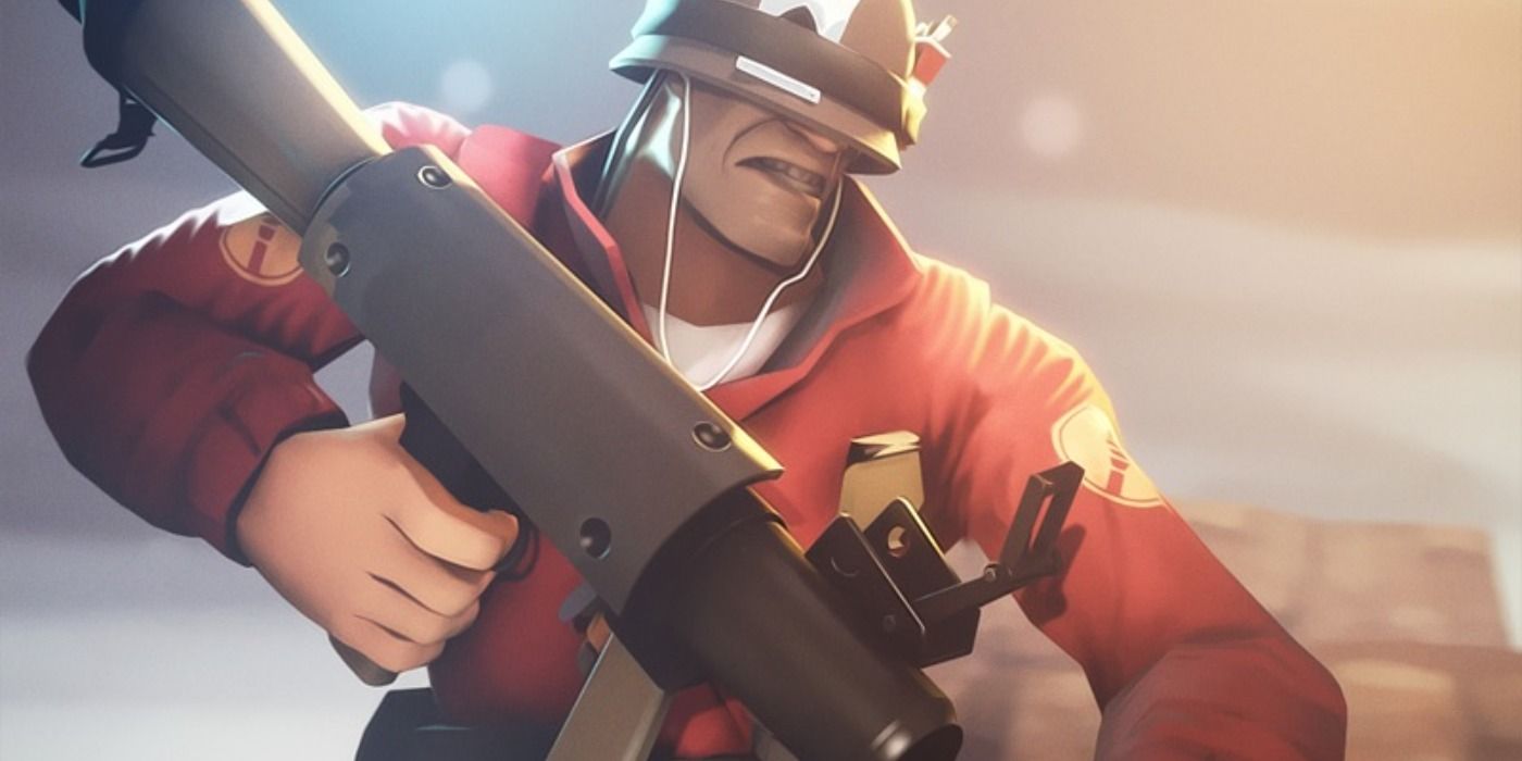 The Soldier holds his rocket launcher in Team Fortress 2