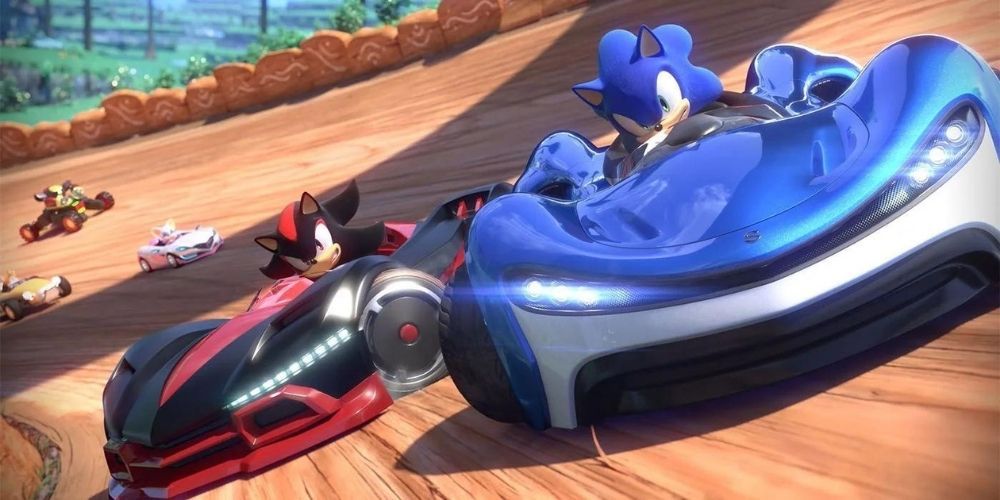 Sonic and Shadow race it out in Team Sonic Racing