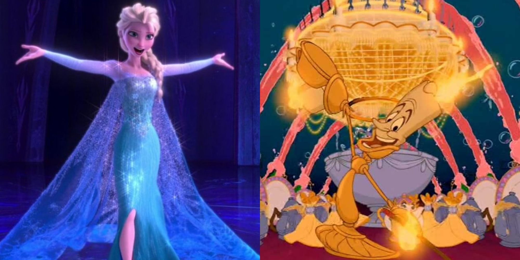 Split image of Frozen and Beauty and the Beast