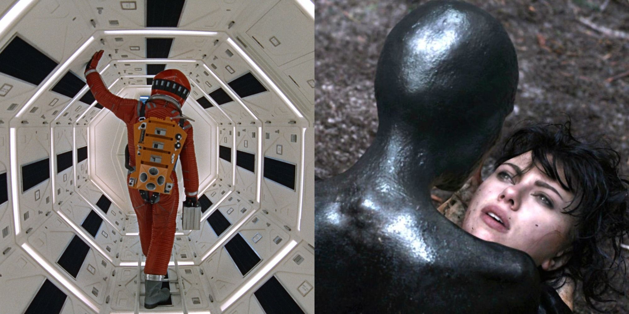 Split image of 2001: A Space Odyssey and Under the Skin