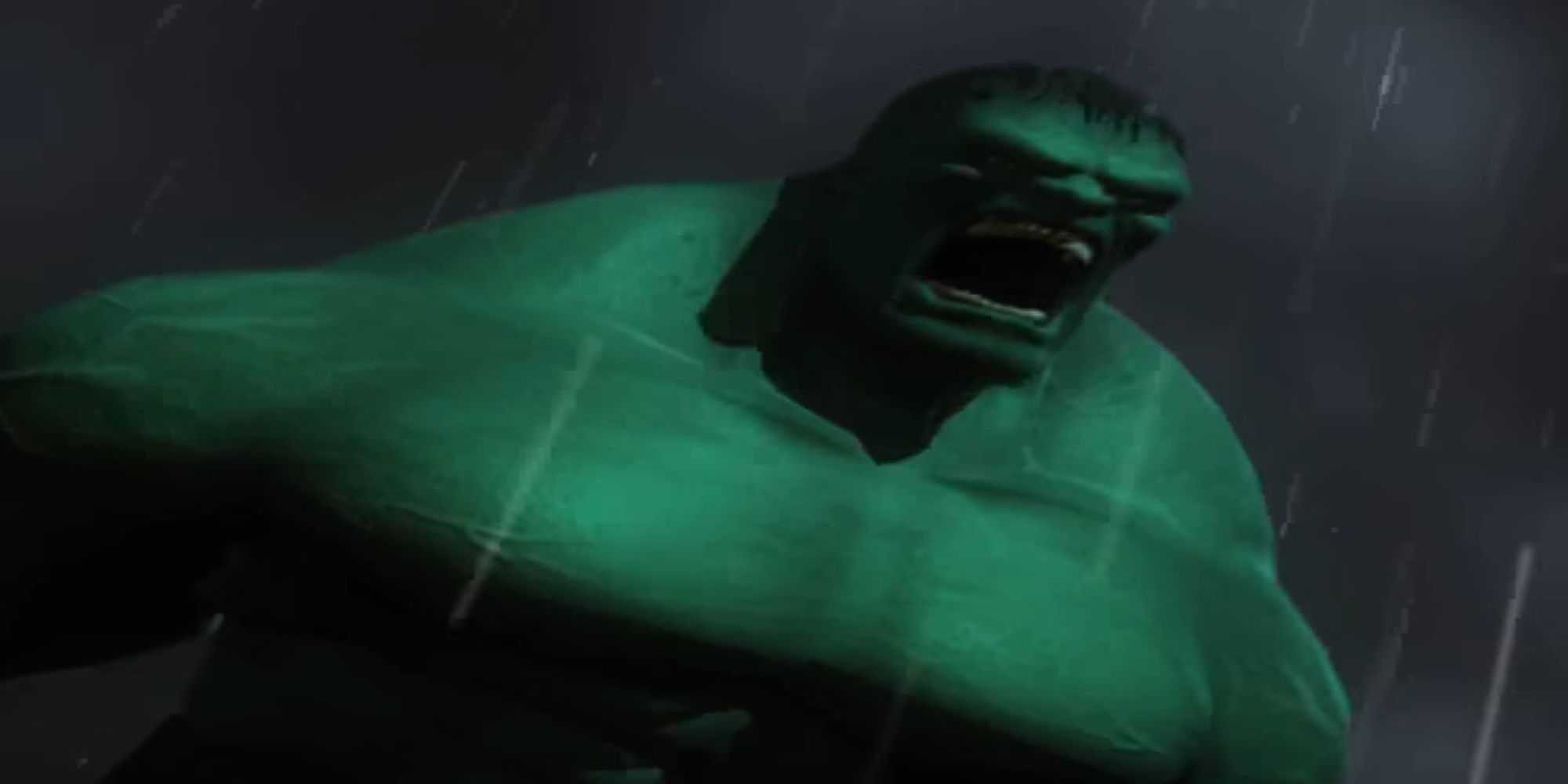 The Hulk roaring in the rain in The Incredible Hulk Ultimate Destruction