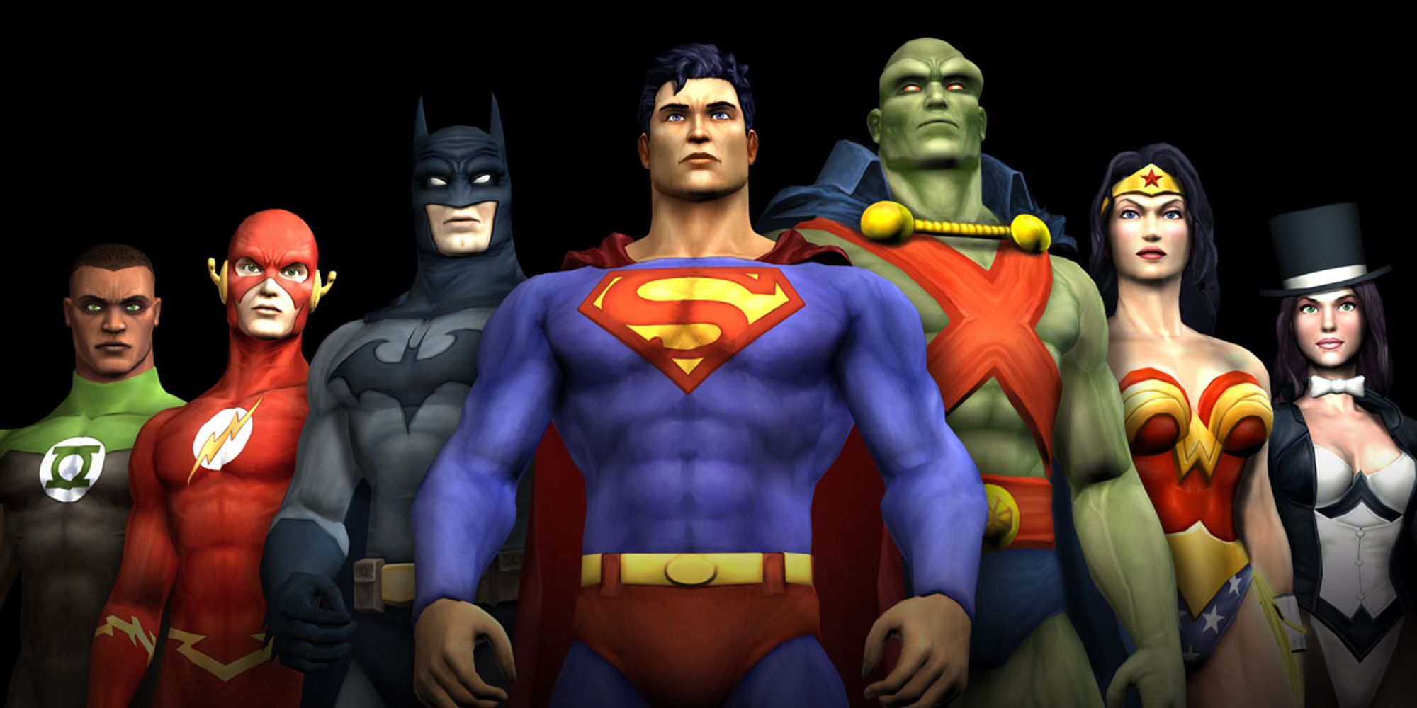 The Justice League lined up in promo image for Justice League Heroes