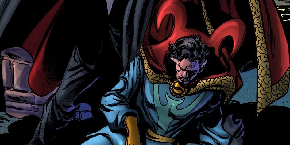 Doctor Strange sitting on the ground, looking weak and exhausted.