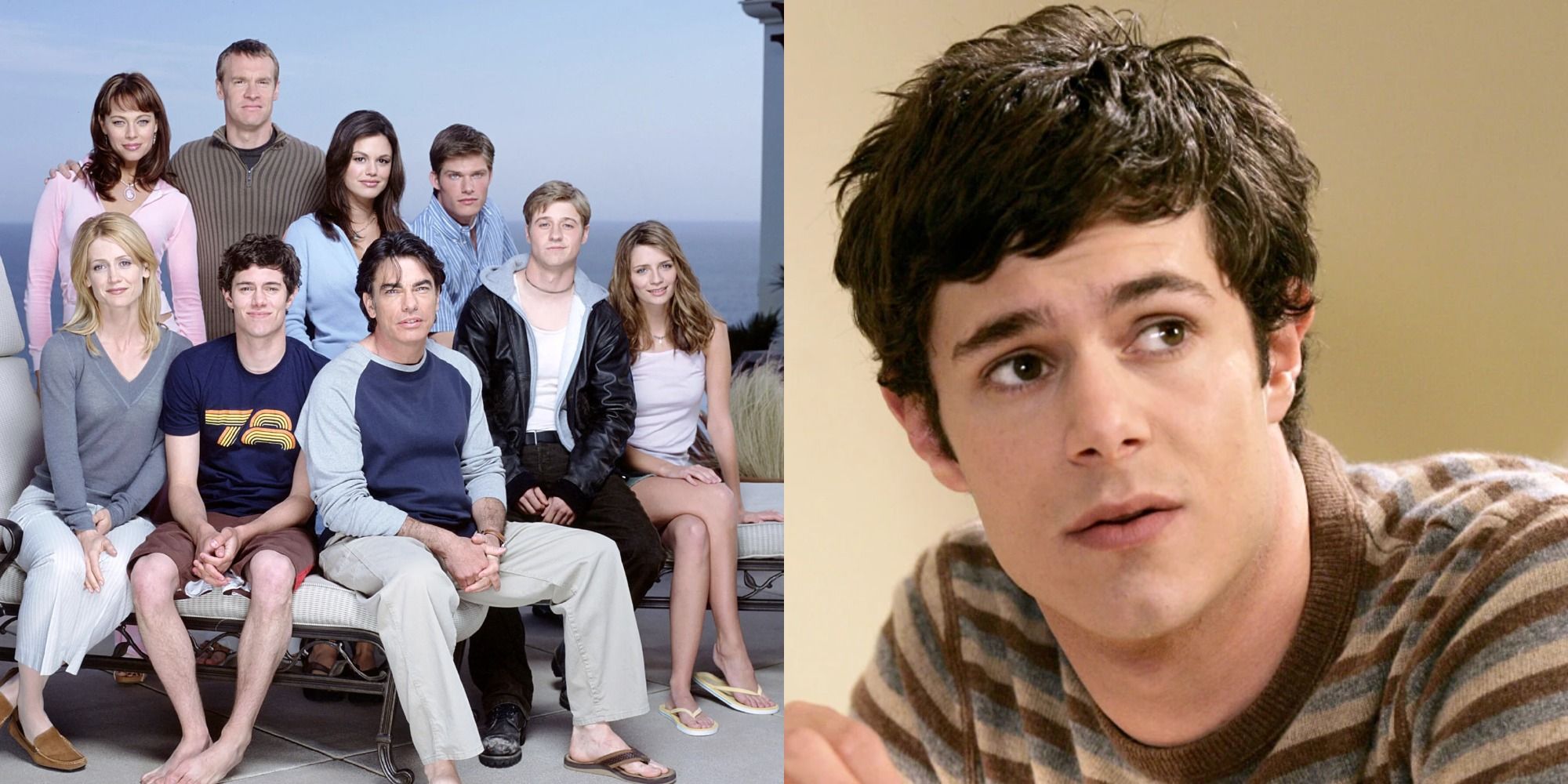 Split image showing the cast of The O.C. and Seth Cohen.