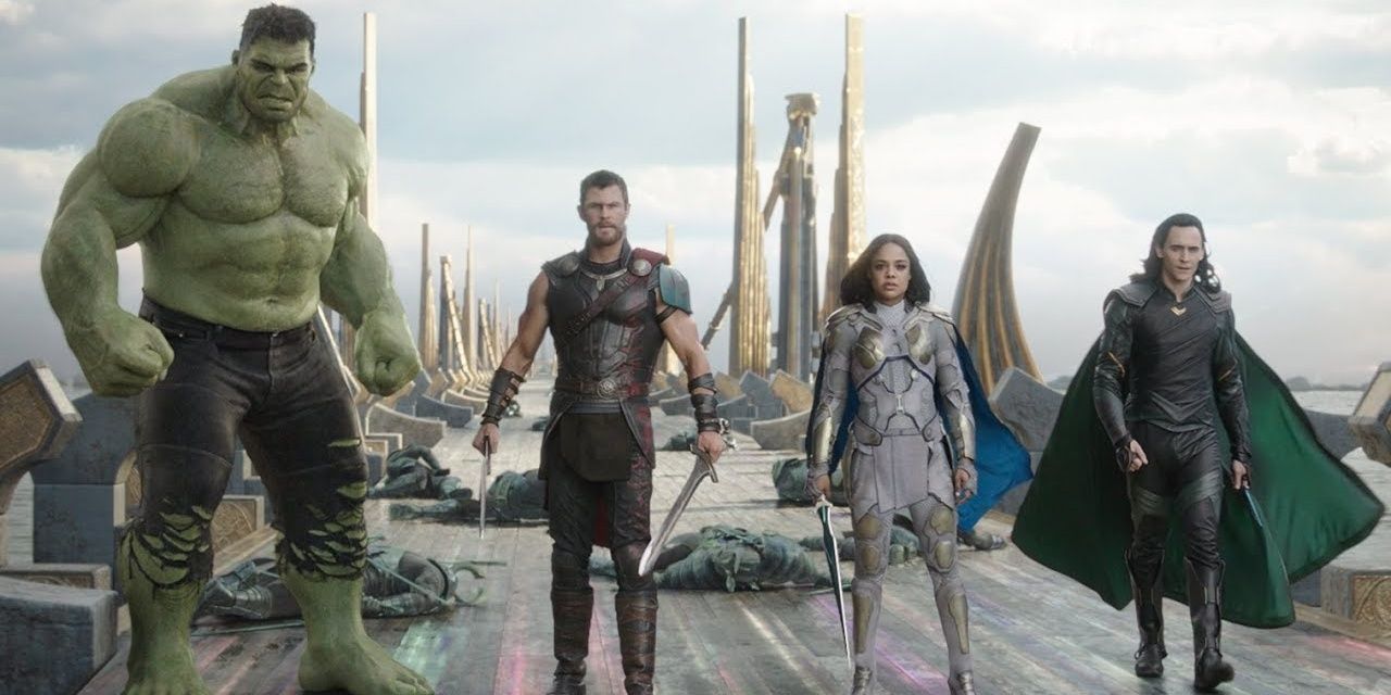 The Revengers in Asgard in Thor Ragnarok Cropped