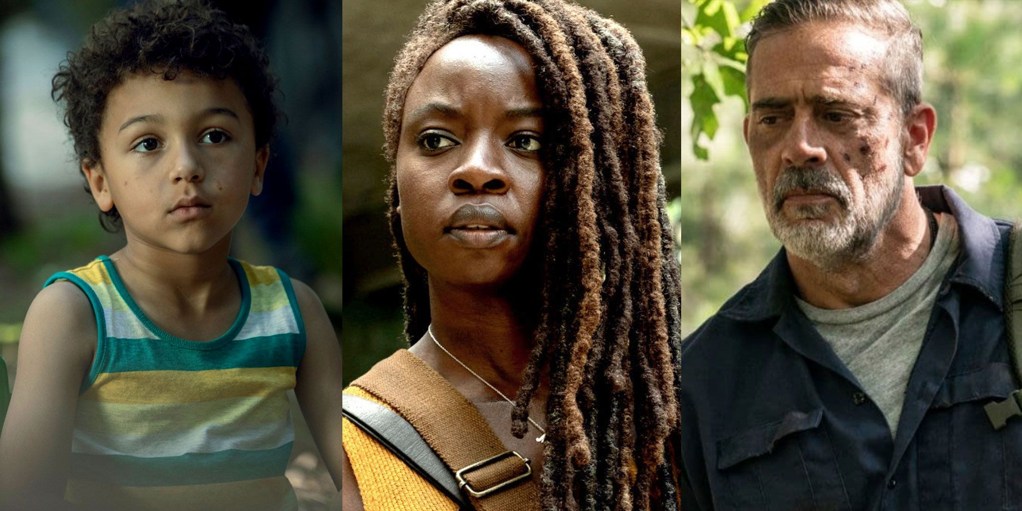 Three side by side images of characters from The Walking Dead.