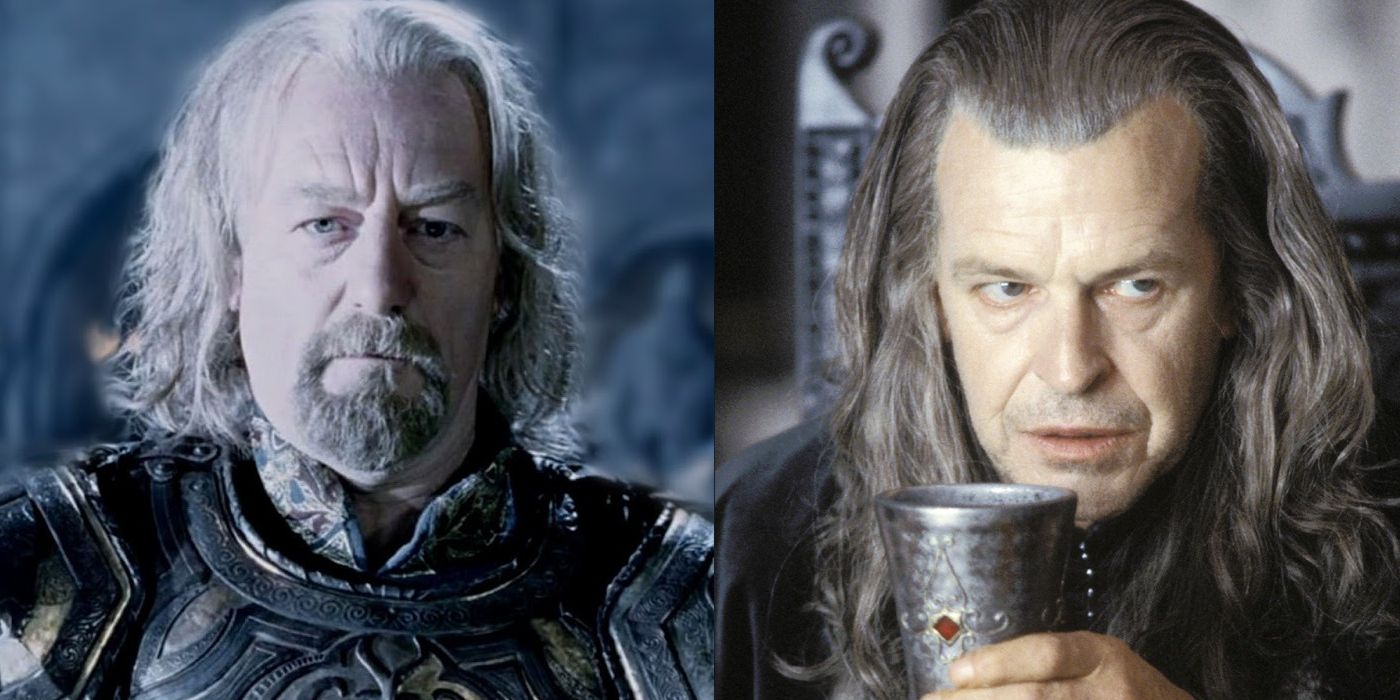 Theoden at Helm's Deep and Denethor drinking wine on his throne in Lord of the Rings