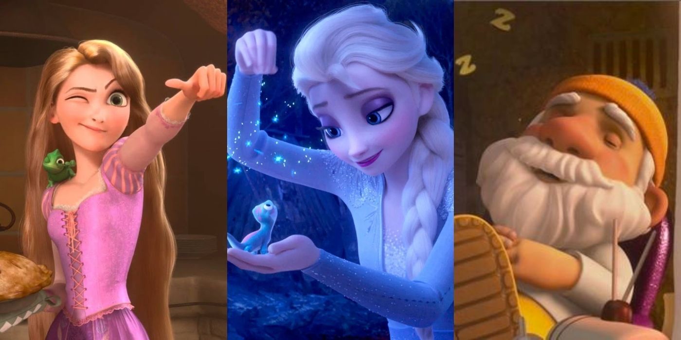 Three split images of Disney details found in Disney movies