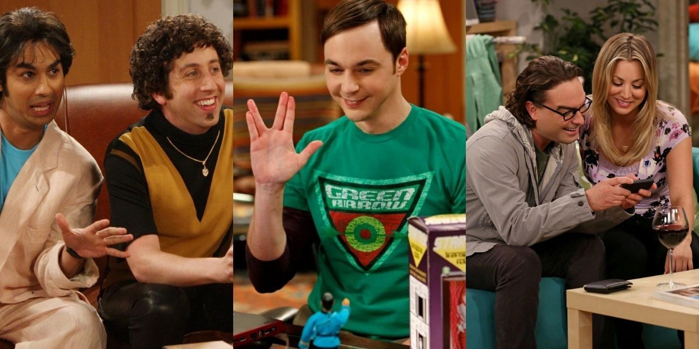 Three split images of TBBT characters in different scenes