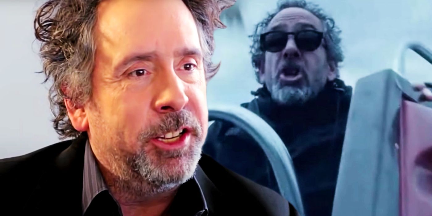 Tim Burton speaking over an image of his cameo in Miss Peregrine's Movie