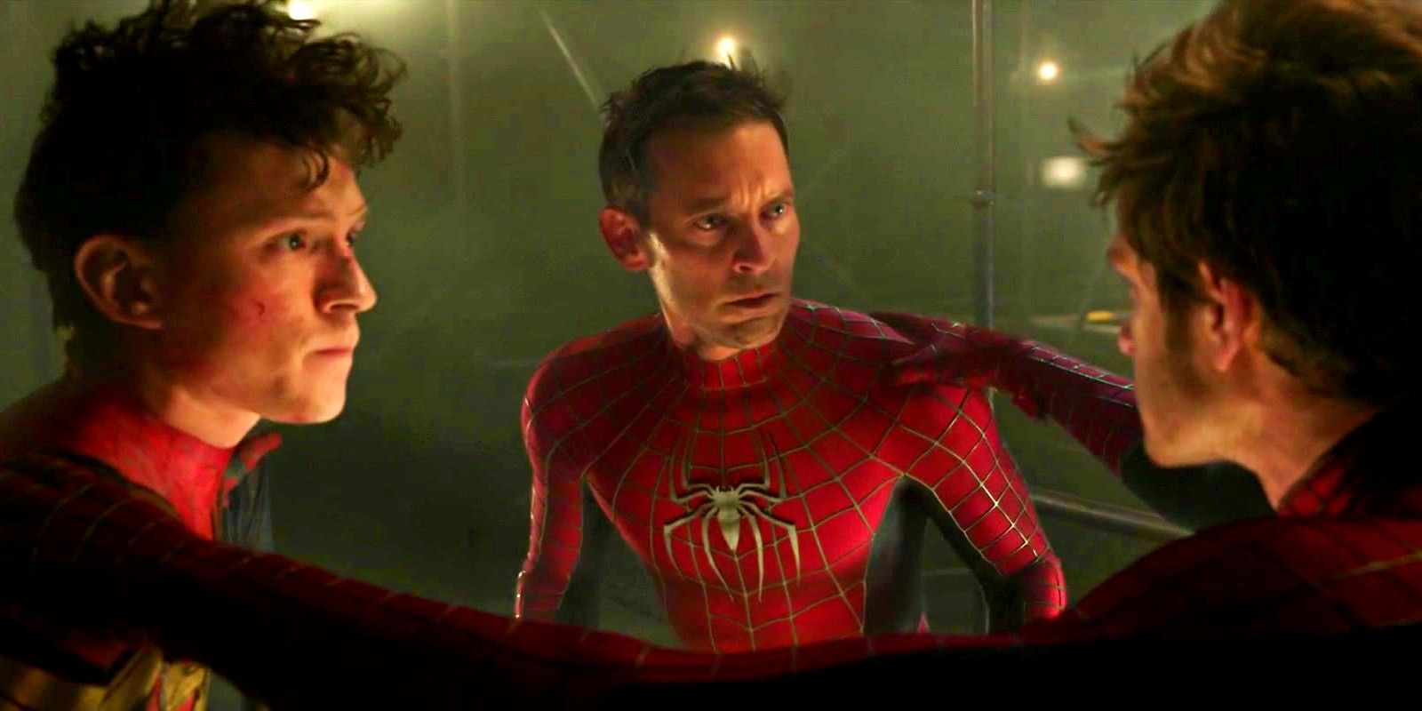 Tom Holland Tobey Maguire Andrew Garfield in Spider-Man No Way Home
