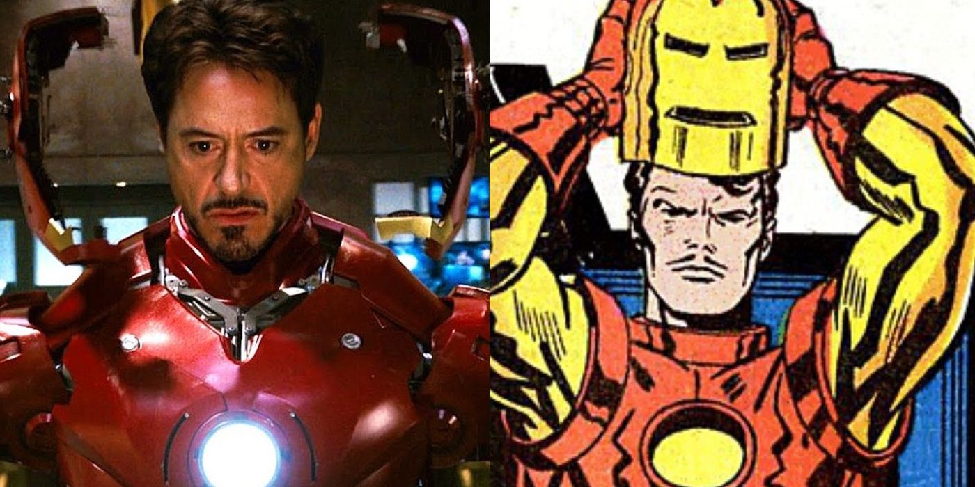 Split image of Tony Stark in the MCU and comics