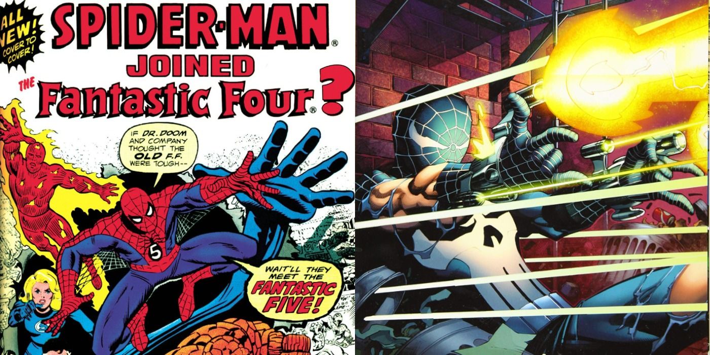 Two Marvel Comics What If stories, both featuring Spider-Man as either a member of the Fantastic Four or as the Punisher
