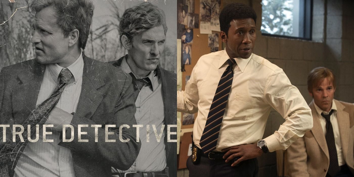 Split image of True Detective season 1 promo and still from 3