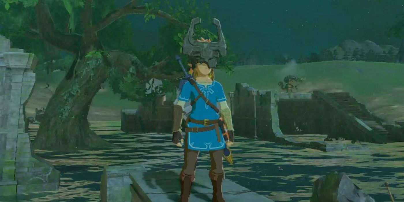 Link wearing Midna&rsquo;s Helmet in Zelda Breath of the Wild.
