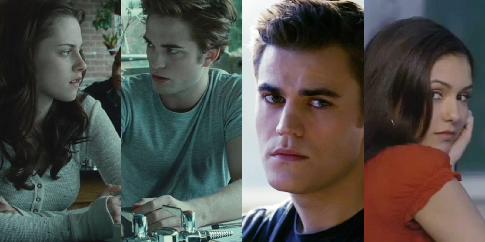 Split Images of Bella, Edward, Stefan and Elena staring in class