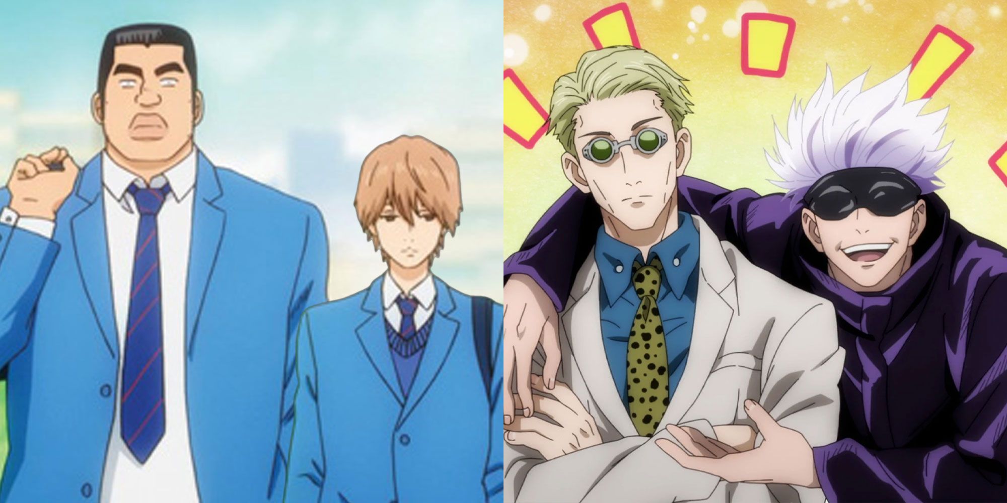 Two side by side images of anime duos