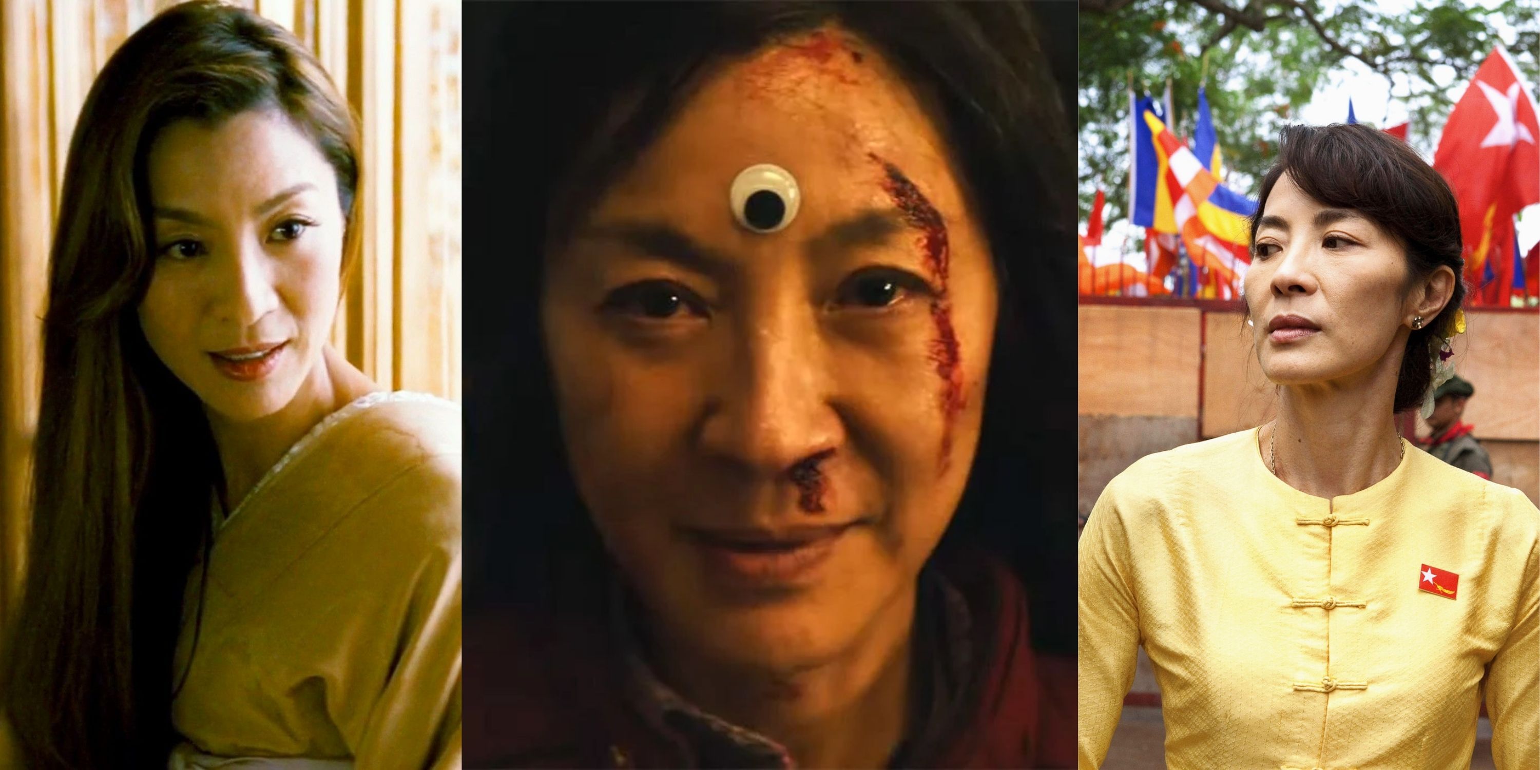 Michelle Yeoh's roles in Memoirs of a Geisha, Everything Everywhere All At Once, and The Lady